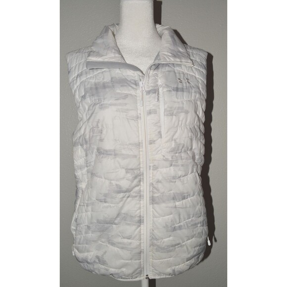 Under Armour Women’s ColdGear Vest Sz L White Gray Camo Puffer Zip Athletic - Picture 1 of 7